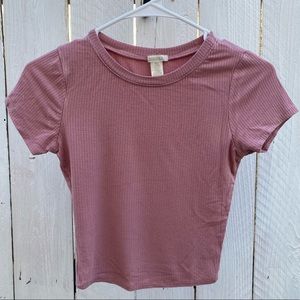 MAUVE CROPPED TOP SHORT SLEEVE